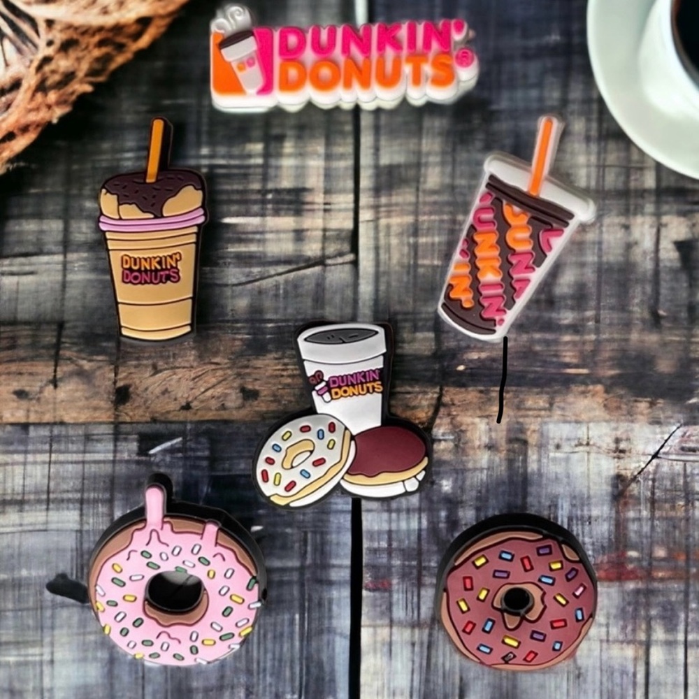 Shoe Charms 6 Food Charms for Clogs or Crocs Dunkin Donuts Coffee Donuts NWOTs